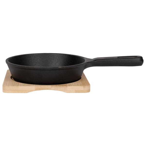 Cast Iron Gratin Dish 12.5 cm + Bamboo Trivet Black