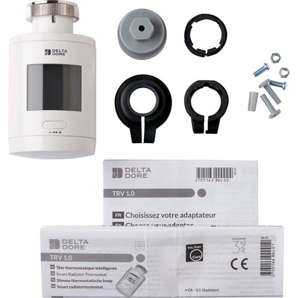 Delta Dore TRV 1.0 Thermostatic Head & Adapters - Connected Heating, Voice Control