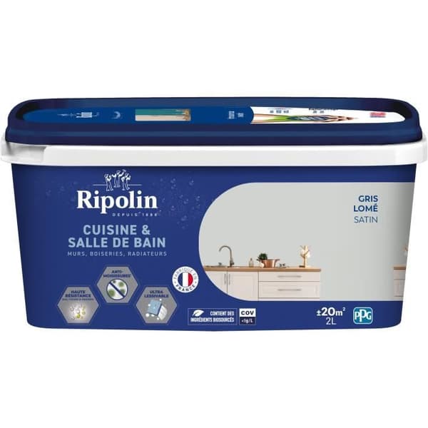RIPOLIN Kitchen and Bathroom Paint, Lome Grey, 2 L