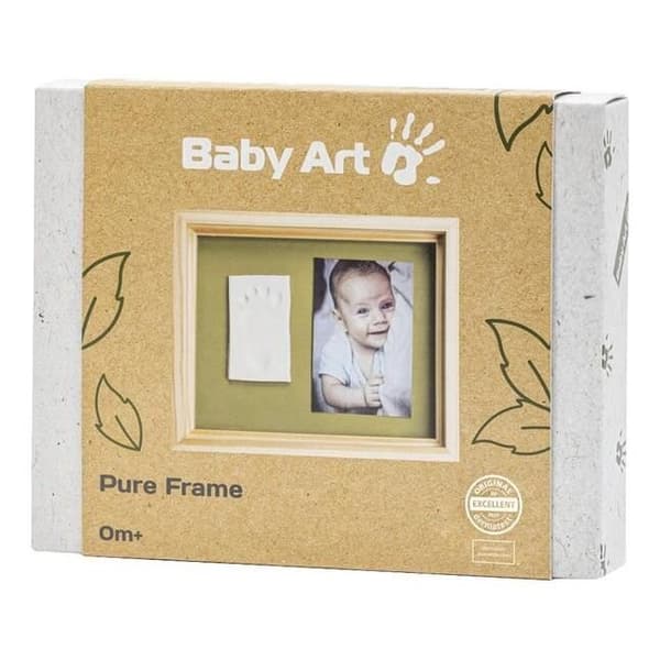 Baby Art Pure Frame - Frame Kit with Modeling Clay and Natural Pine Wood Frame, Roll, Reversible Back Panel (Green/Orange)