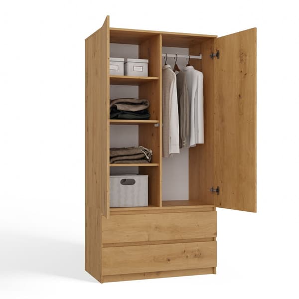 Topeshop MALWA SS-90 Wardrobe 2 Doors 5 Shelves Oak