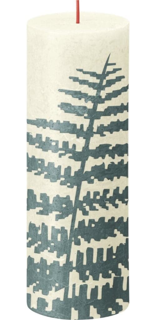 Rustic Printed Pillar Candle 190/68 Soft Pearl Fern
