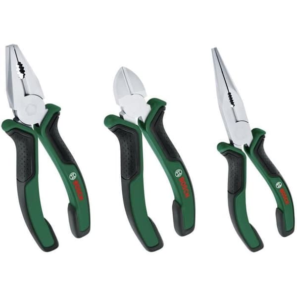 Bosch 3-Piece Plier Set - Universal, Long Nose, Diagonal Cutting