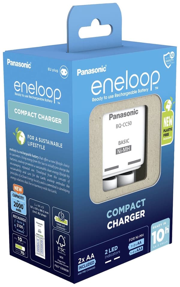 Panasonic eneloop Basic BQ-CC50 Battery Charger for 2xAA/AAA NiMH K-KJ50MCD20E