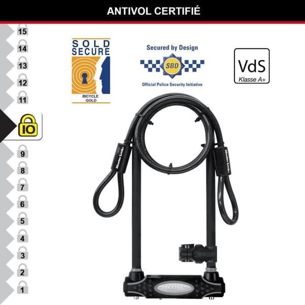 Master Lock U-lock with Cable, XL Model, Sold Secure Gold, Police Approved