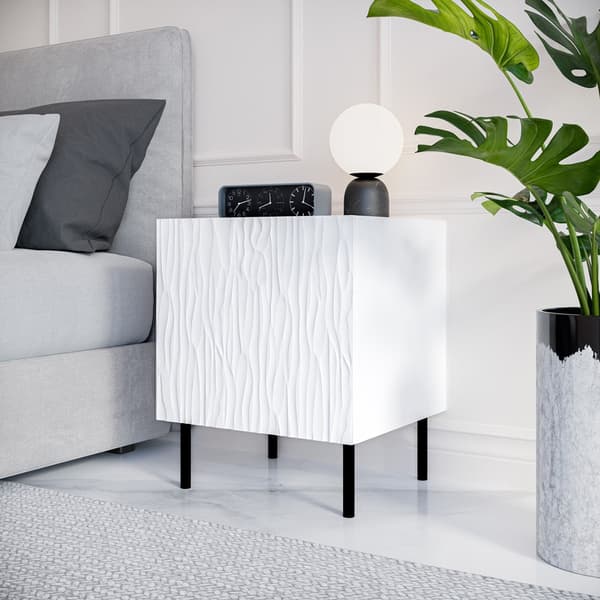 JUNGLE Bedside Table 2 pcs. 53.5x40.5x44 White Matt + Black Legs