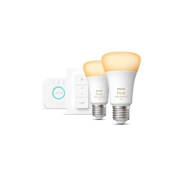 Philips Hue White Smart LED Bulb Starter Kit - 10.5W - Pack of 2 E27 Bulbs - Hue Remote Control