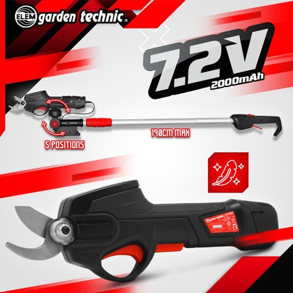 ELEM Rechargeable Pruning Shears - CS7.2VLIT-23 - 7.2V Lithium with Telescopic Pole