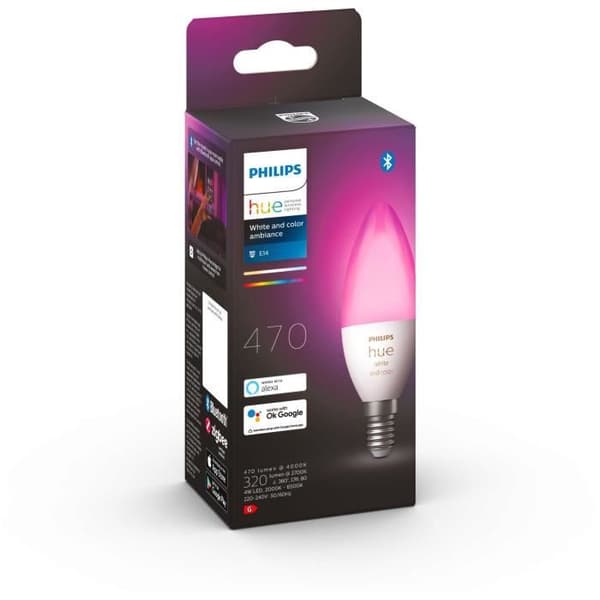 Philips Hue Smart Candelabra Bulb, Control Up to 10 Lights, Bluetooth Compatible