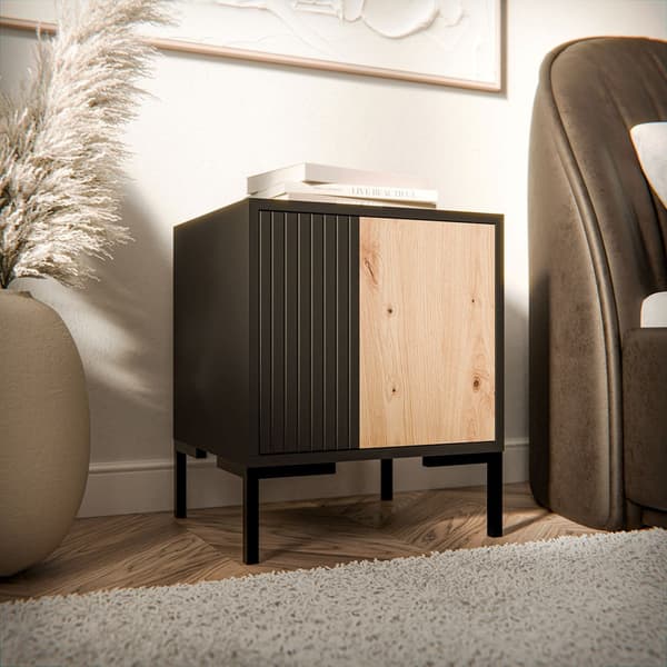 Cama Bedside Table 2 pcs. MERCI 44x40x52.5 Black/Oak Artisan 2pc