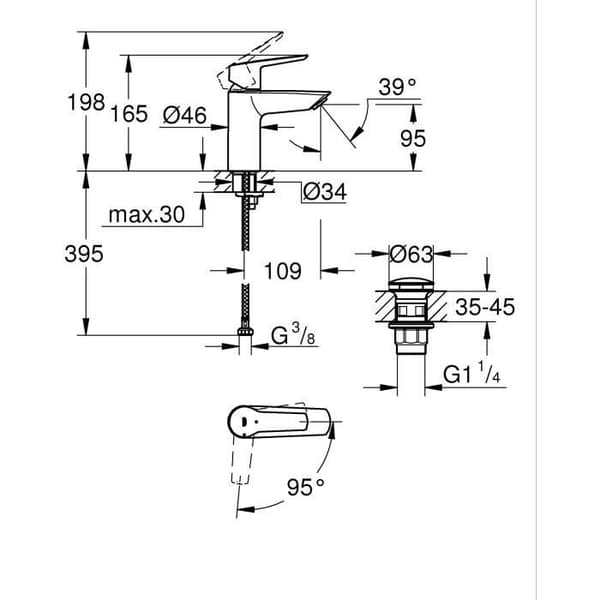 GROHE Basin Mixer Tap - Start - Size S - Matte Black - Water Saving