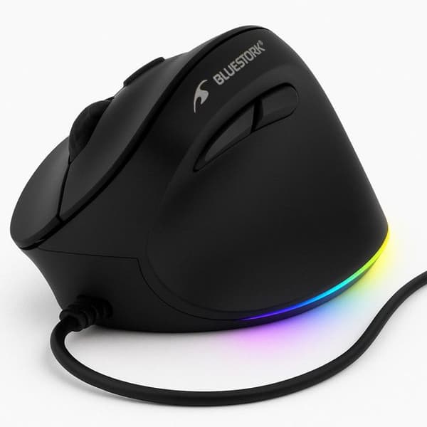 Bluestork Ergonomic Vertical Wired Mouse - ERGO LUMI WIRED - Black