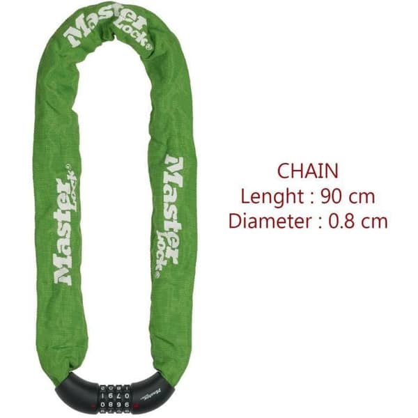 MASTER LOCK Bicycle Chain Lock, 90 cm x 8 mm, High Security, Combination Lock