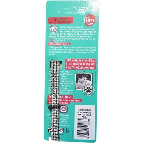 AIMÉ Cat Collar - Adjustable 18-28 cm - Black Nylon with Silver Bell