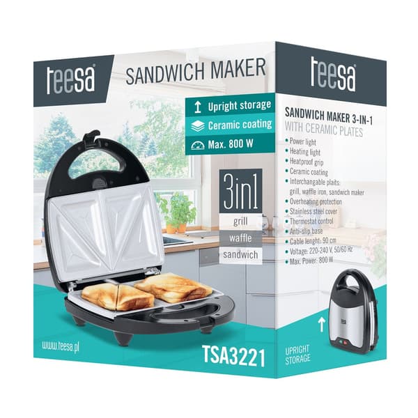 Teesa 3-in-1 Sandwich Maker with Ceramic Pads
