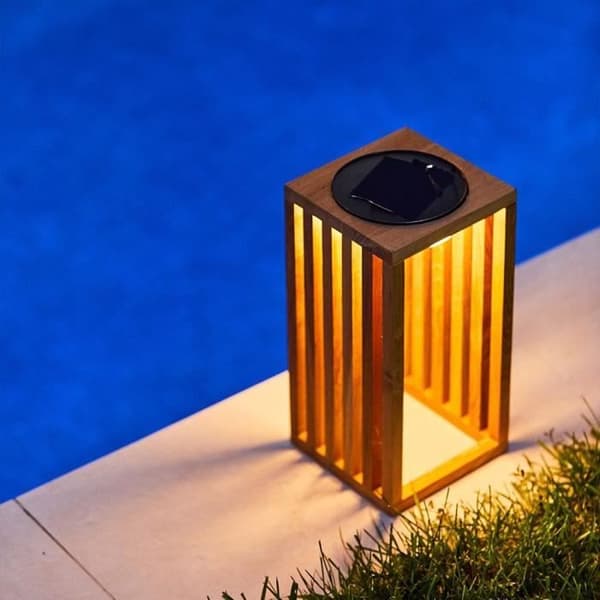 LUMISKY CHENNAI Solar Lantern - H30cm - Solid Teak Wood - Warm White LED H30