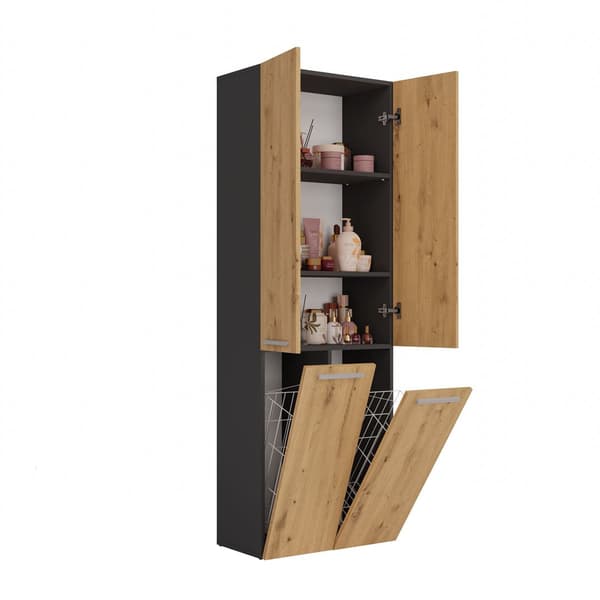 Topeshop Bathroom Storage Cabinet NEL 2K DD ANT/ART KP Graphite Oak