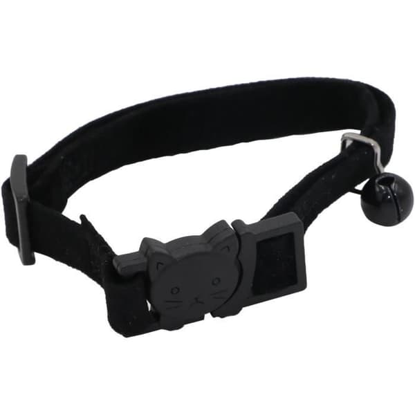 AIMÉ Cat Collar - Black Velvet with Red/White Patterns - Adjustable 18-28 cm
