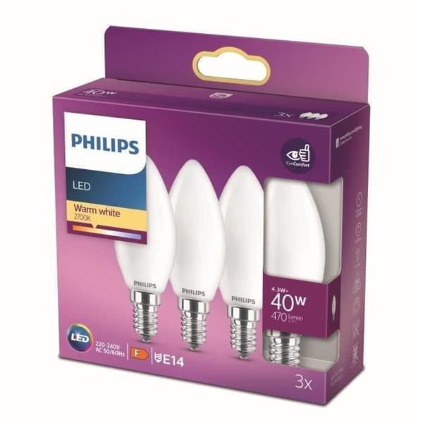 Philips LED Bulbs - Pack of 3 - E27 40W - Warm White