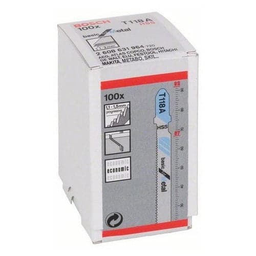 Bosch Jigsaw Blade T 118 A Basic for Metal - HSS - 100 pcs