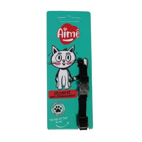 AIMÉ Cat Collar - Black Velvet with Red/White Patterns - Adjustable 18-28 cm