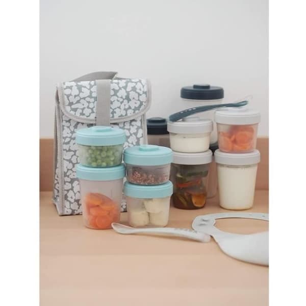BÉABA 12-Portion Storage Pack, 2 Silicone Spoons, First Meal Pack, Storm