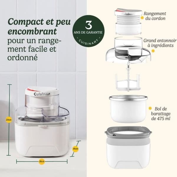 CUISINART Ice Cream Maker - ICEM10E - 475 ml - White