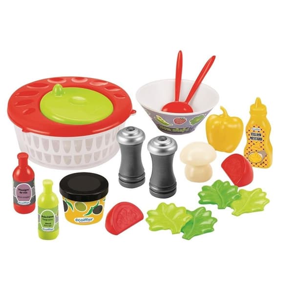 Ecoiffier Salad Playset 21-Piece - Includes Salad Spinner and Vegetables