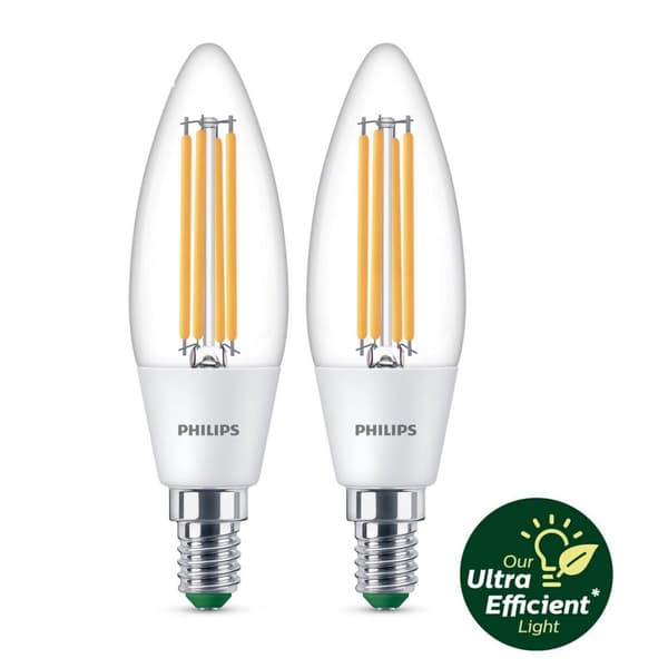Philips Ultra Efficient LED Candle Bulb 40W E14 White Light 2 Pieces