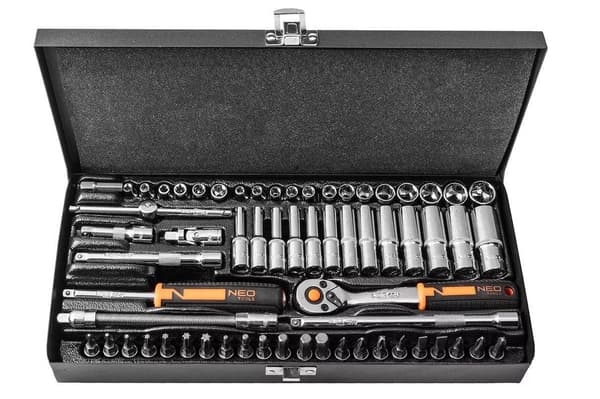 NEO tools 10-008 Socket Set 63 Pieces Chrome-Vanadium Steel MOTO Base