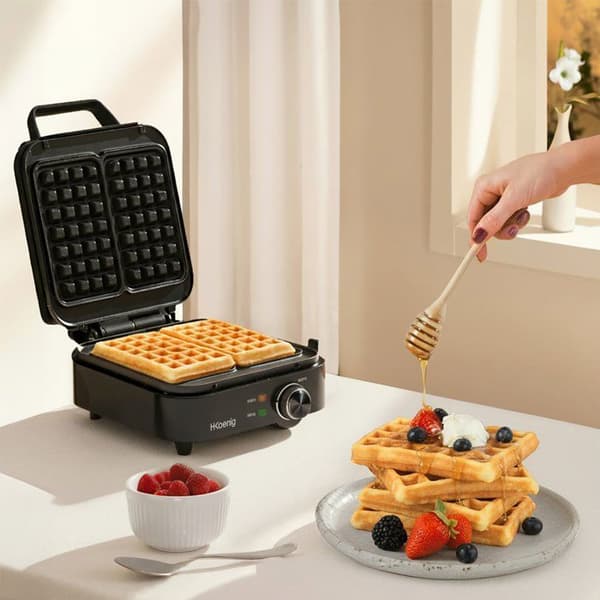 Compact waffle maker - HKoeNIG - GFX420 - 1200 W - Adjustable temperature - Black