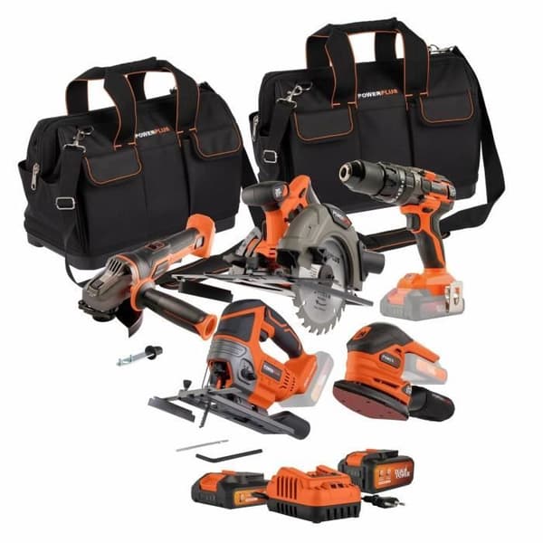 DUAL POWER 4-Tool Kit - 20V - Drill/Driver + Angle Grinder + Hand Sander + Circular Saw - 2 Batteries