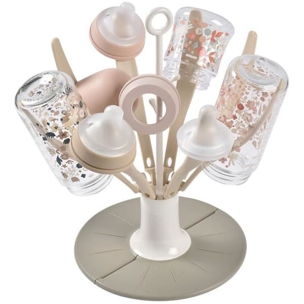 BEABA Flower Collapsible Bottle Drying Rack - Holds up to 8 bottles - Clay