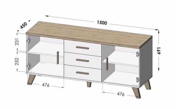 Cama Sideboard LOTTA 150 2D3S Wotan Oak + Matte Black