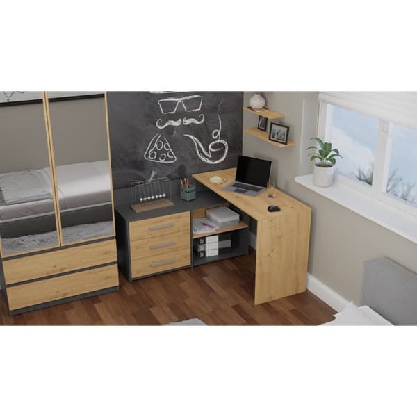 Topeshop DANY Corner Desk with 3 Drawers Anthracite/Artisan Oak Model DANY