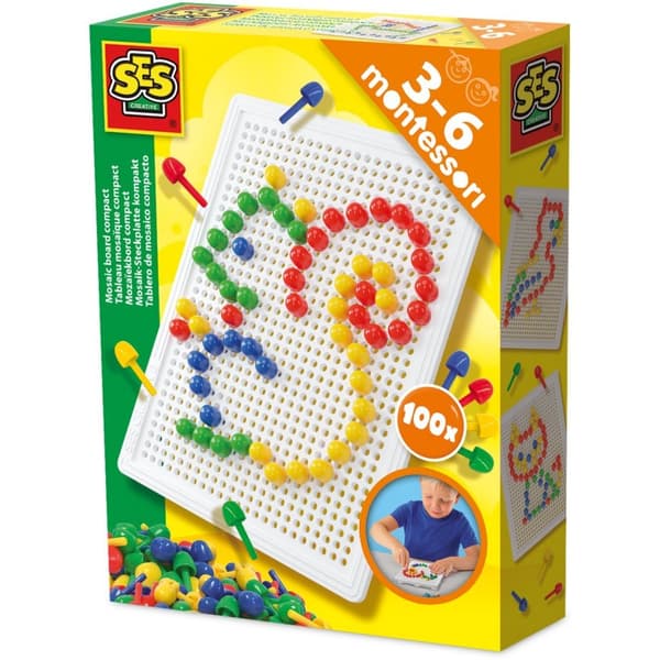 SES Creative Compact Mosaic Board with 100 Colored Pegs