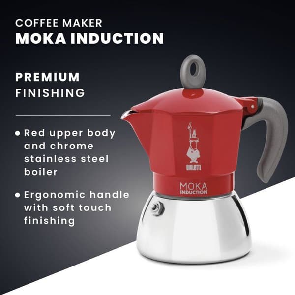 BIALETTI Italian Coffee Maker - MOKA Induction - 2 Cups - 100 ml - Red