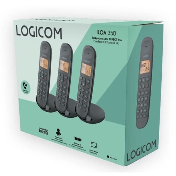LOGICOM Cordless Phone DECT ILOA 350 TRIO Black No Answering Machine