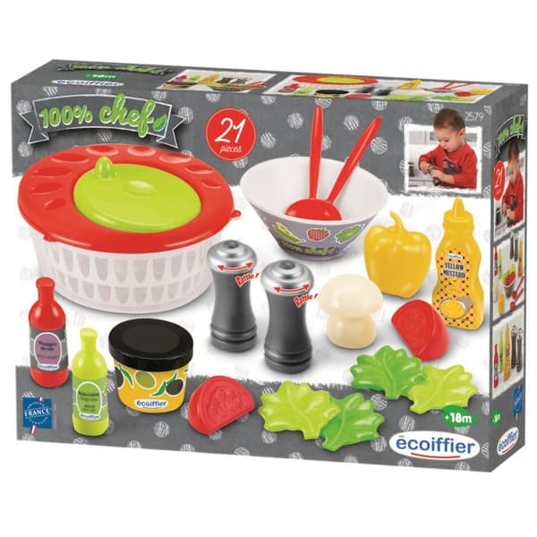 Ecoiffier Salad Playset 21-Piece - Includes Salad Spinner and Vegetables