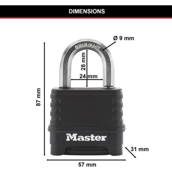 MASTER LOCK Combination Padlock - M178EURD - Excell - Zinc - 57 mm - Black