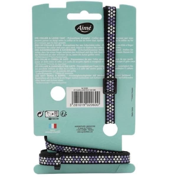 AIMÉ Collar & Leash Set - Reflective Purple for Cats - Adjustable 18-28 cm