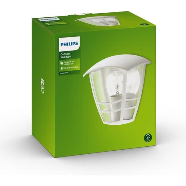 PHILIPS Wall Light - Creek - White - 1x60W - 230V Socket - E27 - IP44