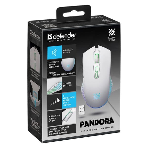 Defender Pandora Wireless Gaming Mouse White 3200dpi Rechargeable