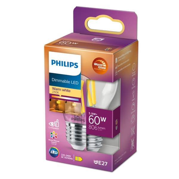 Philips LED Classic 60W P45 E27 Clear Warm Glow Wgd90 Srt4