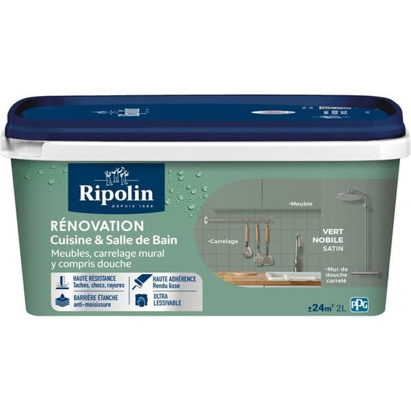 Ripolin Kitchen and Bathroom Renovation Paint - Noble Green - Satin - 2 L