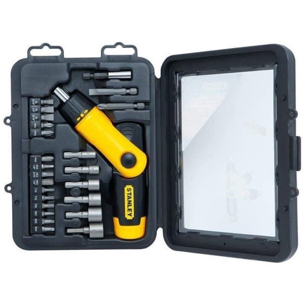 STANLEY Ratcheting Screwdriver Bit Holder - 25-Piece Set - 0-63-022