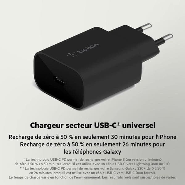 BELKIN Wall Charger - USB-C - 25W - PD PPS - Black