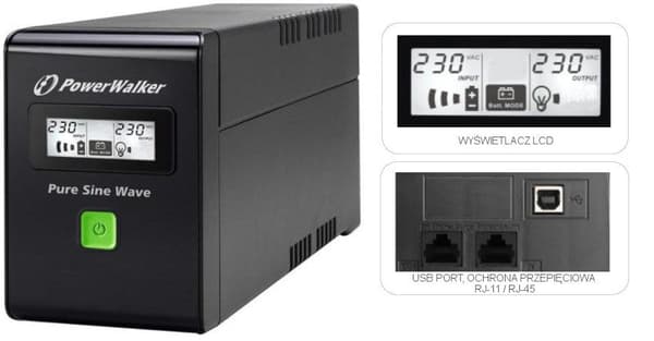 PowerWalker VI 600 SW FR - 0.6 kVA Line-Interactive UPS with 2 AC Outlets