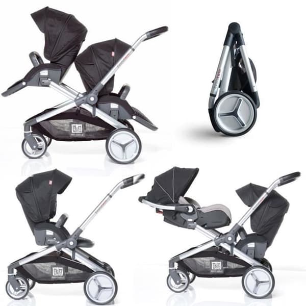 RED CASTLE Evolutwin Double Stroller - From Birth - Up to 15 kg - Adjustable Backrest - Black