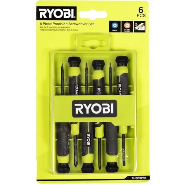 RYOBI 6-Piece Precision Screwdriver Set - SL1, SL2, SL3, PH1, PH0